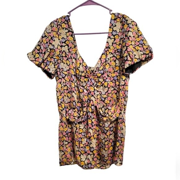 Anthropologie Leifsdottir Black Floral 100% Silk Top Size 10 - Picture 1 of 7